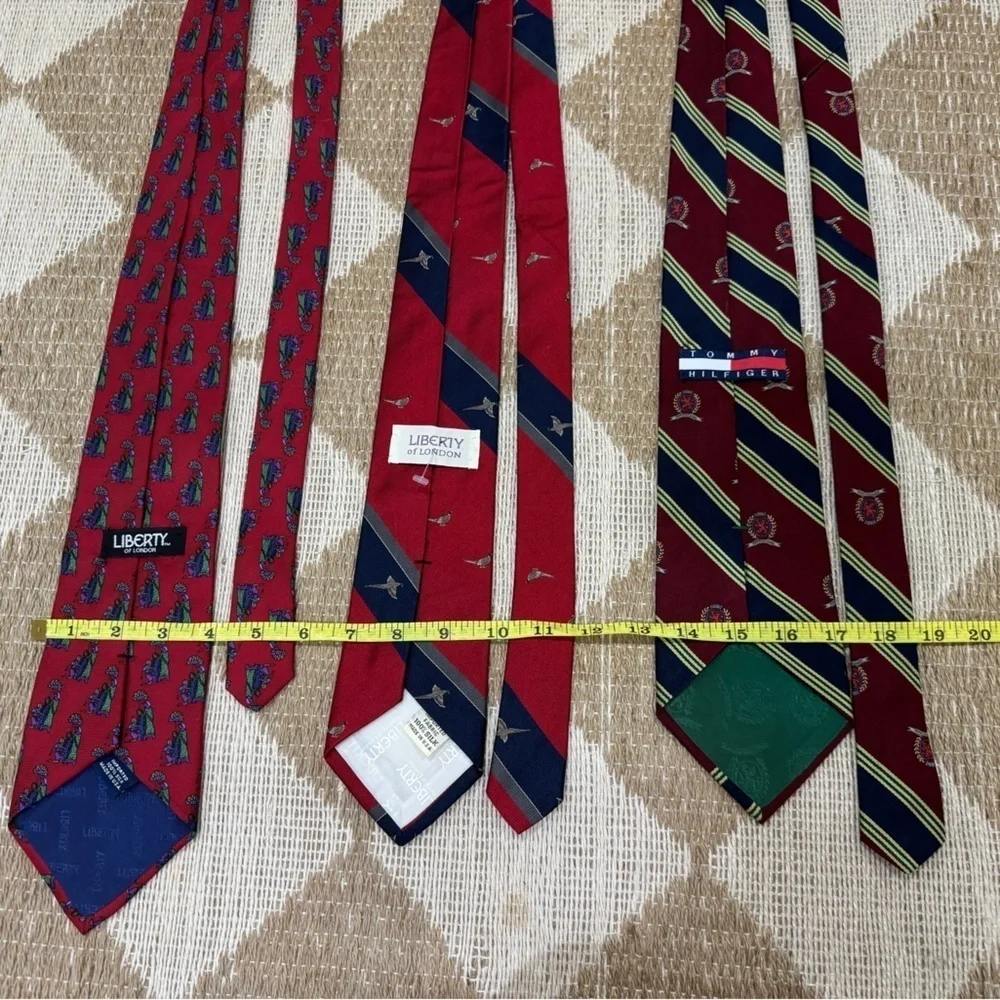 Vintage Silk Tie Bundle Liberty London Tommy Hilfiger navy burgundy birds crest